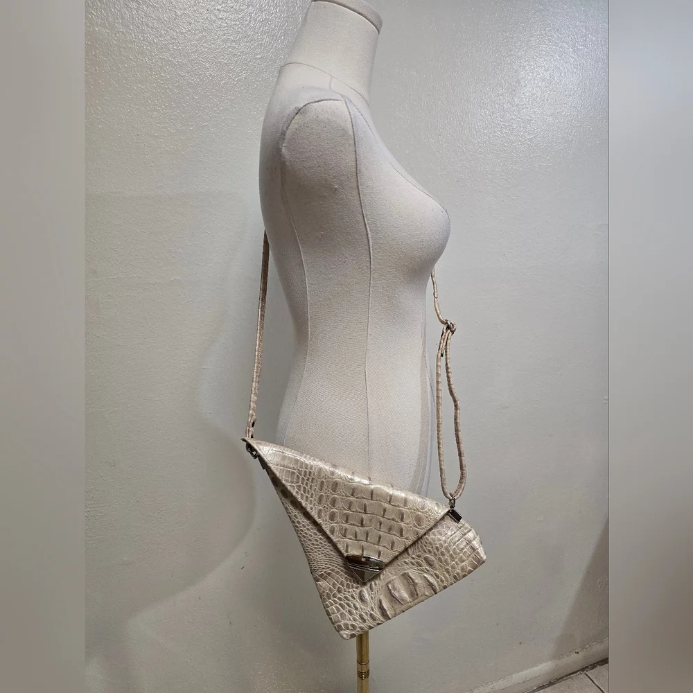 Crocodile Embossed Leather Angle Crossbody Purse